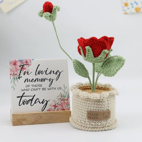 Handmade Crochet Rose Potted Plants